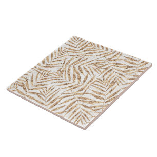 Elegant golden tropical palm leaves design ceramic tile