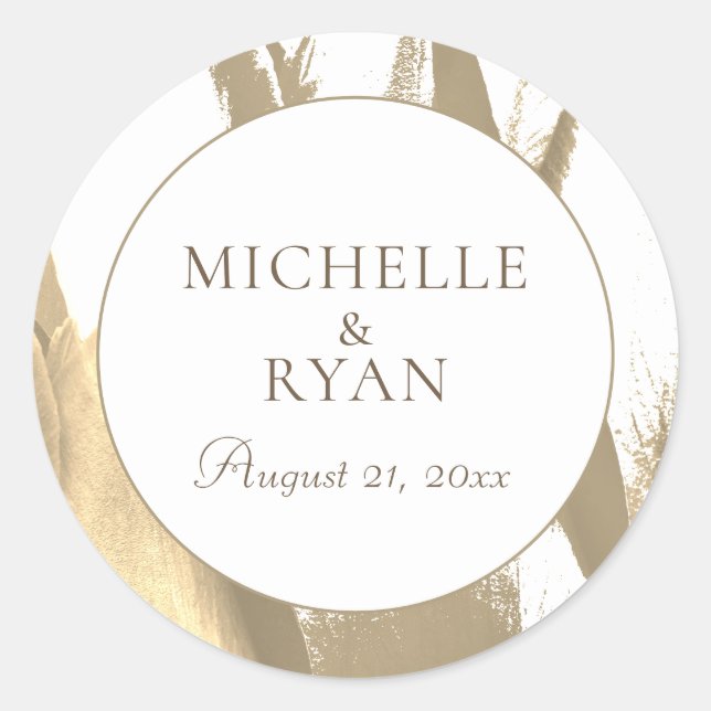 Elegant Golden Tulips Floral Wedding Classic Round Sticker (Front)