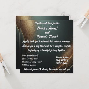 Elegant golden turquoise wedding invitation