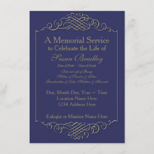 Elegant Golden Vintage Frame 2 Memorial Service Invitation