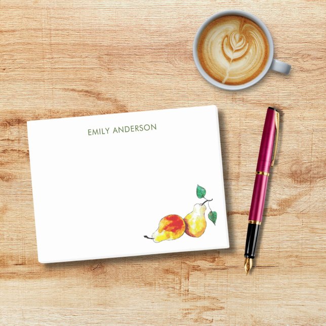 Elegant Golden Watercolor Pears Hand-Illustrated Post-it Notes (Our pear notepad, hand-illustrated by me, celebrates the red and gold colors of fall.)