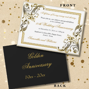 Elegant Golden Wedding Anniversary  Black And Gold Invitation