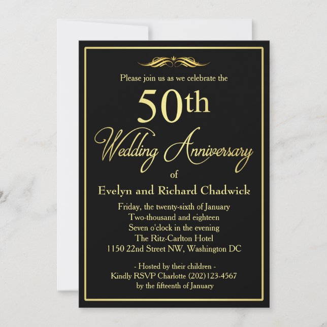 Elegant Golden Wedding Anniversary Invitation (Front)