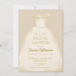 Elegant Golden Wedding Gown Dress Bridal Shower Invitation