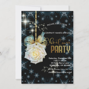 Elegant golden white rose chic Christmas Invitation