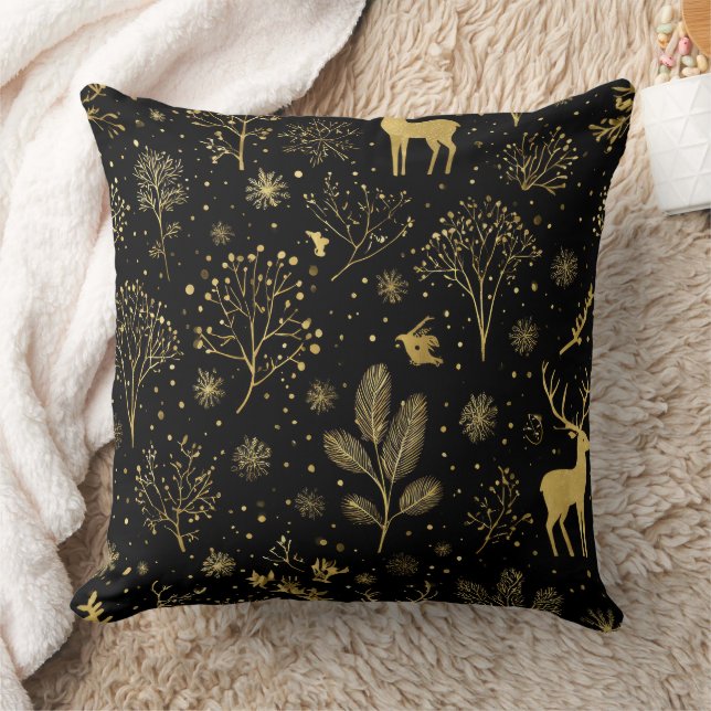 Elegant Golden Winter Forest Pattern Cushion (Blanket)