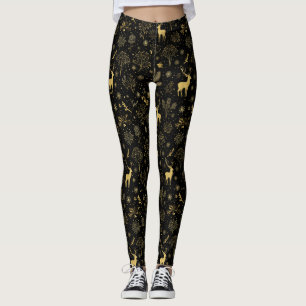 Elegant Golden Winter Forest Pattern Leggings