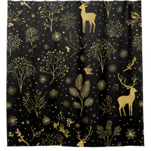 Elegant Golden Winter Forest Pattern Shower Curtain