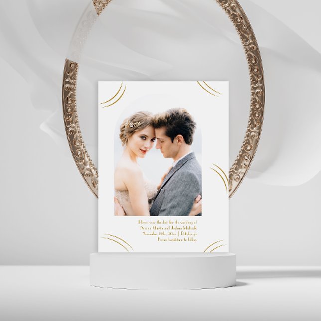 Elegant Golden Wisps Photo Wedding Save the Date Postcard (Creator Uploaded)