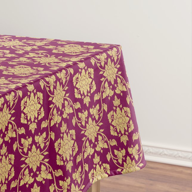 Elegant Golden Yellow Damask Customisable Colour Tablecloth (In Situ)