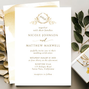 Elegant Golden Yellow Monogram Wedding Invitation