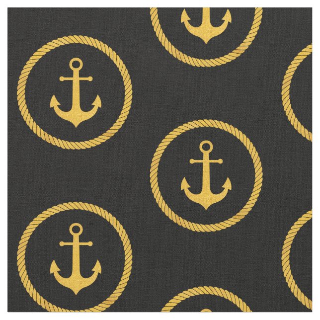 Elegant Golden Yellow Nautical Rope Anchor Pattern Fabric (Close Up)