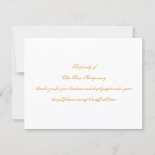 Elegant Goldenrod Script Funeral Acknowledgement Thank You Card