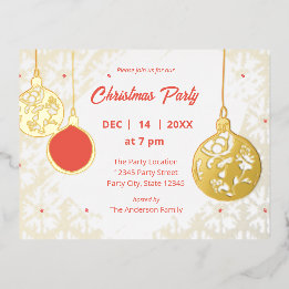 Elegant Goldfoil Festive Ornaments Christmas Party Foil Invitation Postcard
