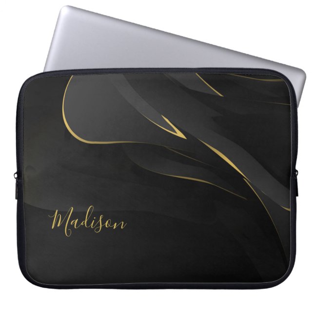 Elegant Goldish Abstract Texture and Customisation Laptop Sleeve (Front)