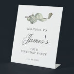 Elegant Golf 18th Birthday Party Welcome Pedestal Sign<br><div class="desc">Welcome your guests with this elegant tabletop pedestal sign. The top of is decorated with golf accessories - a golf club, golf ball, hat and gloves. The watercolor design creates a traditional and classic aesthetic. Perfect for a birthday bash at the club or a backyard BBQ. All of the text...</div>