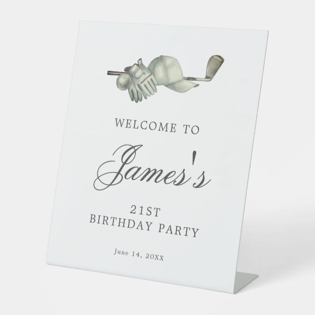 Elegant Golf 21st Birthday Party Welcome Pedestal Sign (Front)
