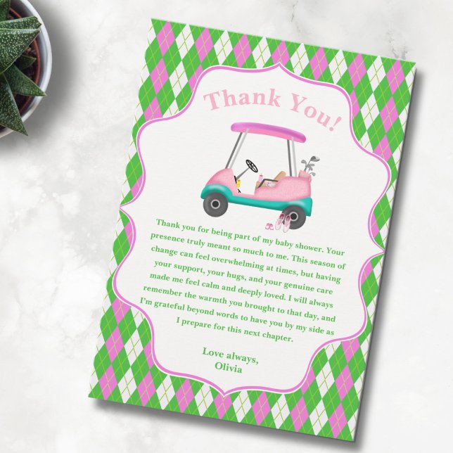 Elegant Golf Cart Ready For Baby Shower Thank You Card (Thank you in golf style! ⛳💗 A playful baby shower card for golf-loving parents.)