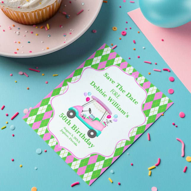 Elegant Golf Cart Ready For Women's Birthday Announcement Postcard (Creator Uploaded)