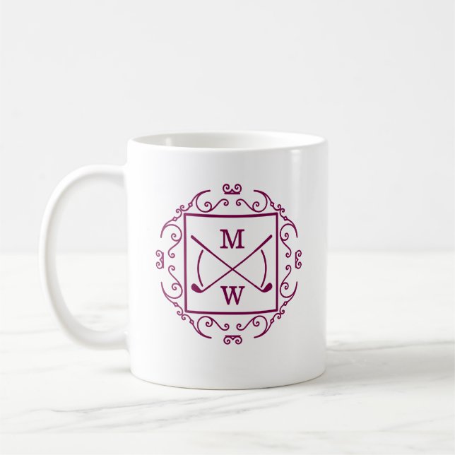 Elegant Golf Clubs Monogram Coffee Mug (Left)