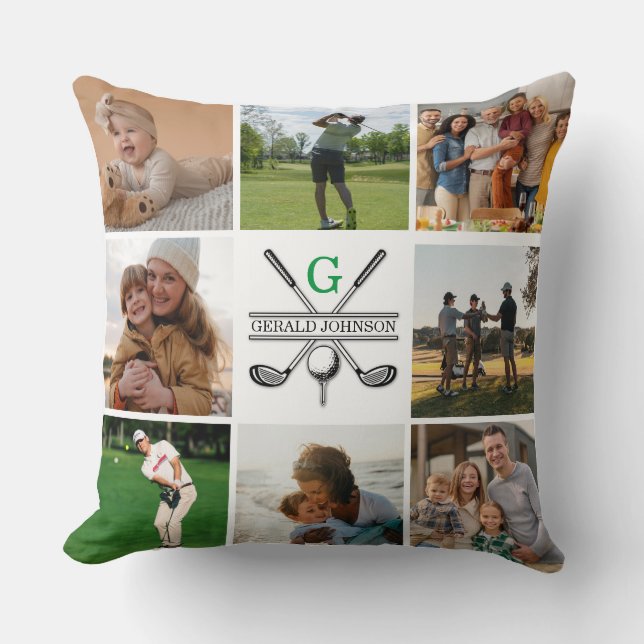 Elegant Golf Monogram Collage Design Cushion (Front)