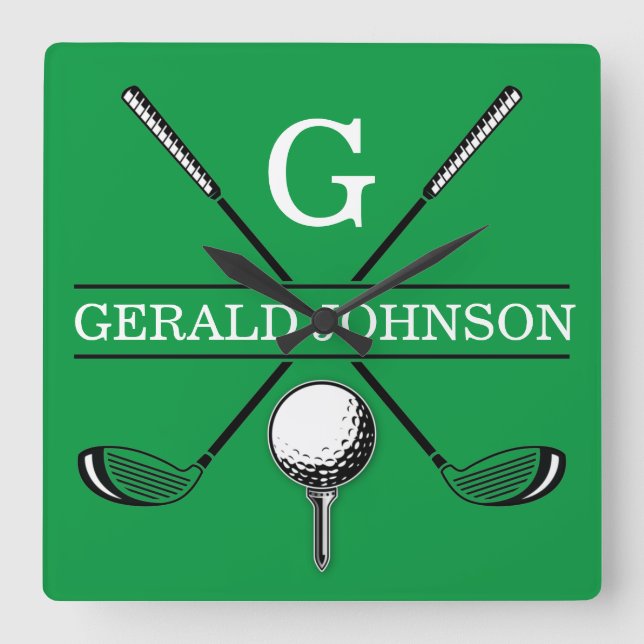 Elegant Golf Monogram Design Square Wall Clock (Front)