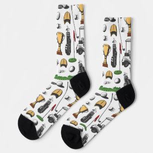 Elegant Golf Pattern: Golfers and Equipment Socks