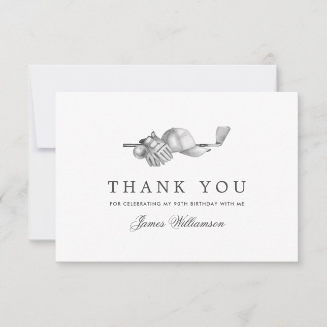 Elegant Golf Theme 90th Birthday Thank You Card (Front)