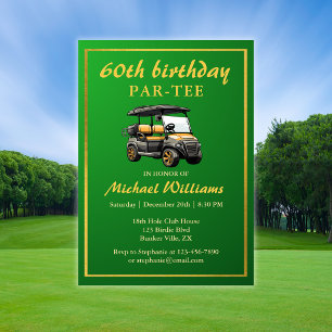 Elegant Golf Theme Cart Green Gold 60th Birthday I Invitation