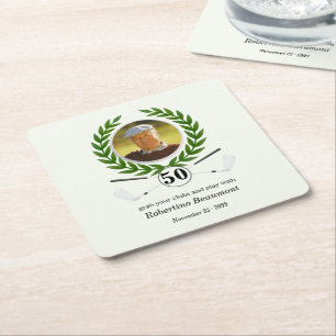 Elegant Golf Theme Player Experience 50th birthday Square Paper Coaster