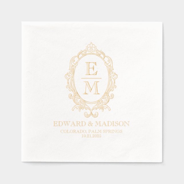 Elegant  Golf Victorian Floral Frame Foil Napkins (Front)