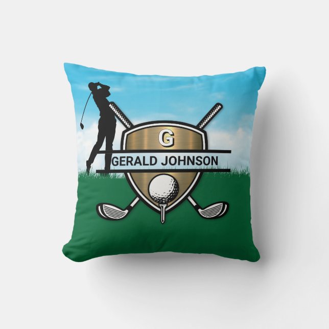 Elegant Golfer Custom Monogram Design Cushion (Front)