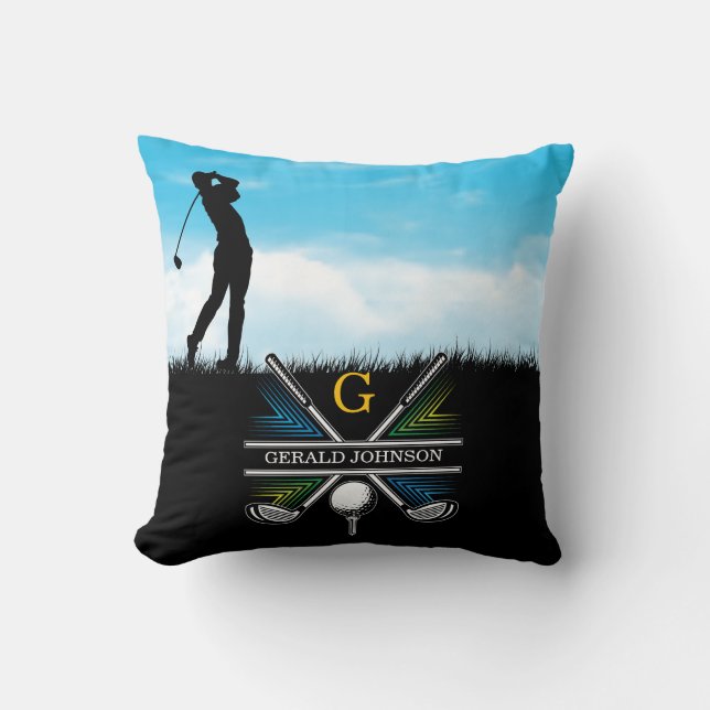 Elegant Golfer Custom Monogram Design Cushion (Front)