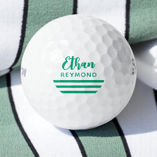 Elegant Golfer Name with 3 Green-Blue Stripes  Golf Balls