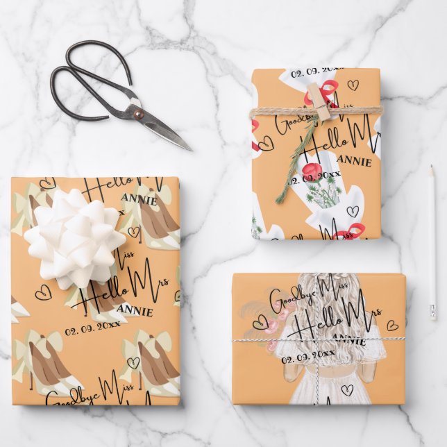 Elegant Goodbye Miss Hello Mrs Bridal Shower Wrapping Paper Sheet (Front)