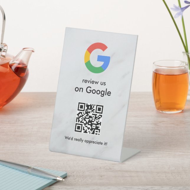 Elegant Google reviews qr code tabletop sign (In SItu)