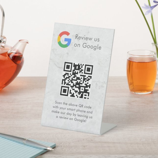 Elegant Google reviews qr code tabletop sign (In SItu)