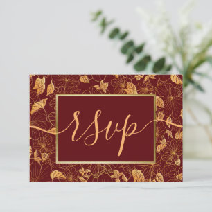 Elegant Gorgeous Dark Burgundy & Gold Foliage RSVP