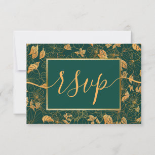 Elegant Gorgeous Emerald Green & Gold Foliage RSVP Card