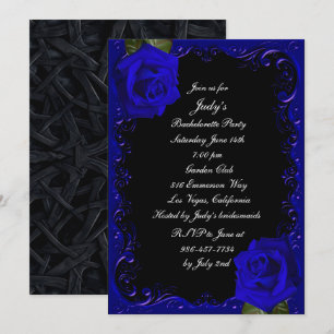 Elegant Goth Blue Roses Bachelorette Party Invitation