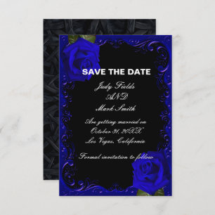 Elegant Goth Blue Roses Save The Date Card