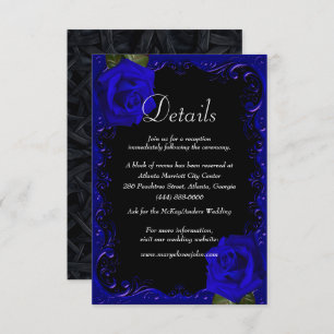 Elegant Goth Blue Roses Wedding Details Card