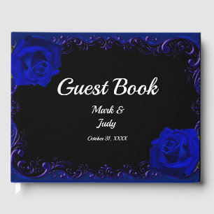 Elegant Goth Blue Roses Wedding Guest Book