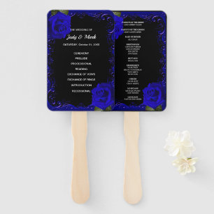 Elegant Goth Blue Roses Wedding Program Fans
