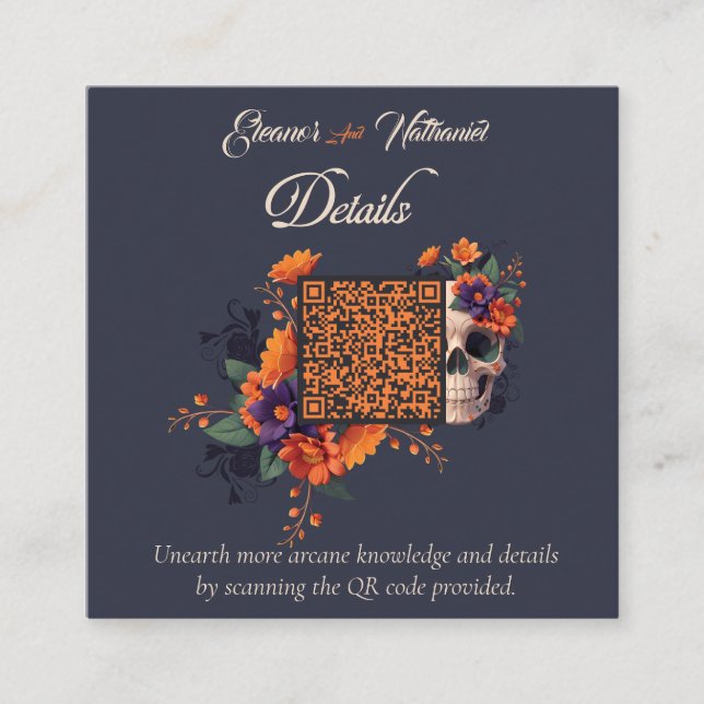 Elegant Goth Floral Minimal Budget QR code Details Enclosure Card (Front)