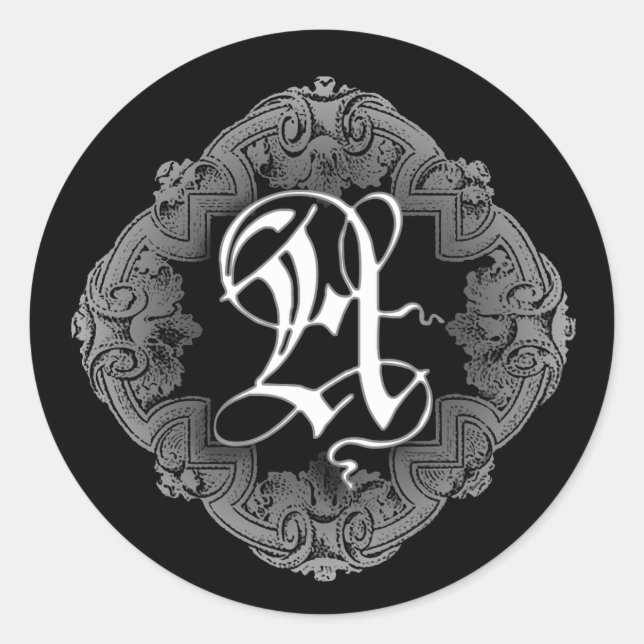 Elegant Goth Initial A Sticker (Front)