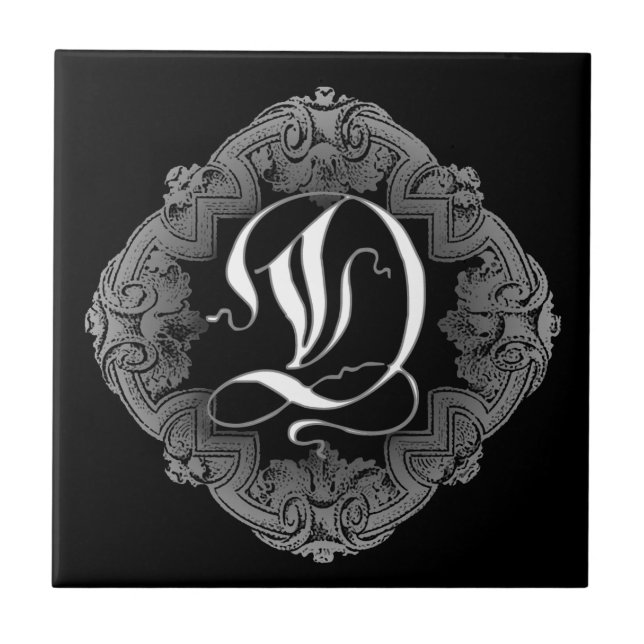 Elegant Goth Initial D Ceramic Tile (Front)