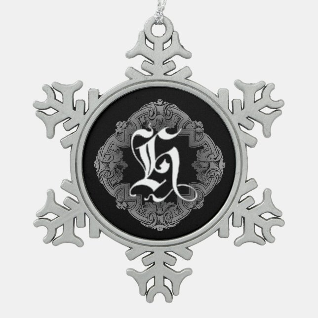 Elegant Goth Initial H Snowflake Ornament (Front)