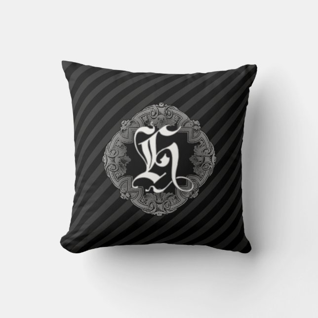 Elegant Goth Initial H Throw Pillow (Front)