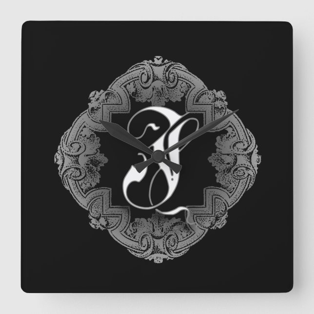 Elegant Goth Initial I Square Wall Clock (Front)